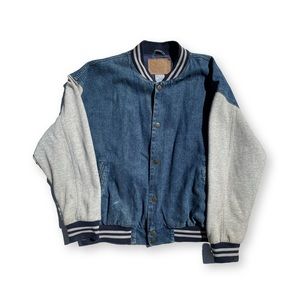 Vintage Denim Men’s Jean Jacket size XL With grey sweatshirt sleeves